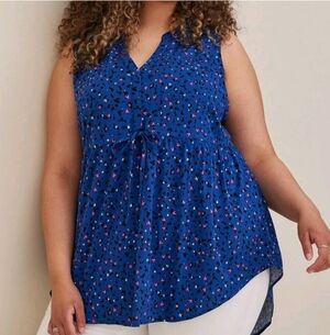 Torrid 2x  Emma Babydoll Rayon Slub Tie Waist Tunic Top